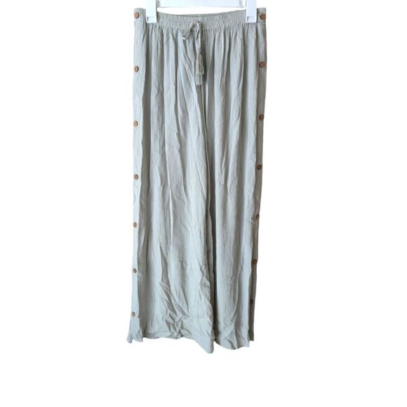 Salty Lemon Artichoke Mint Button Side Flowy Summer Beach Pull on Pants Size M - Picture 1 of 10